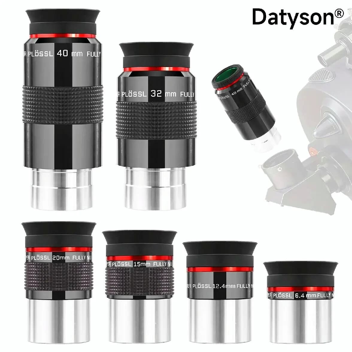 Datyson Fei Yao Series 52° PL Plossl Eyepiece 1.25" FMC 6.4/12.4/15/20/32/40mm 6 Optional Sizes for Astronomical Telescope