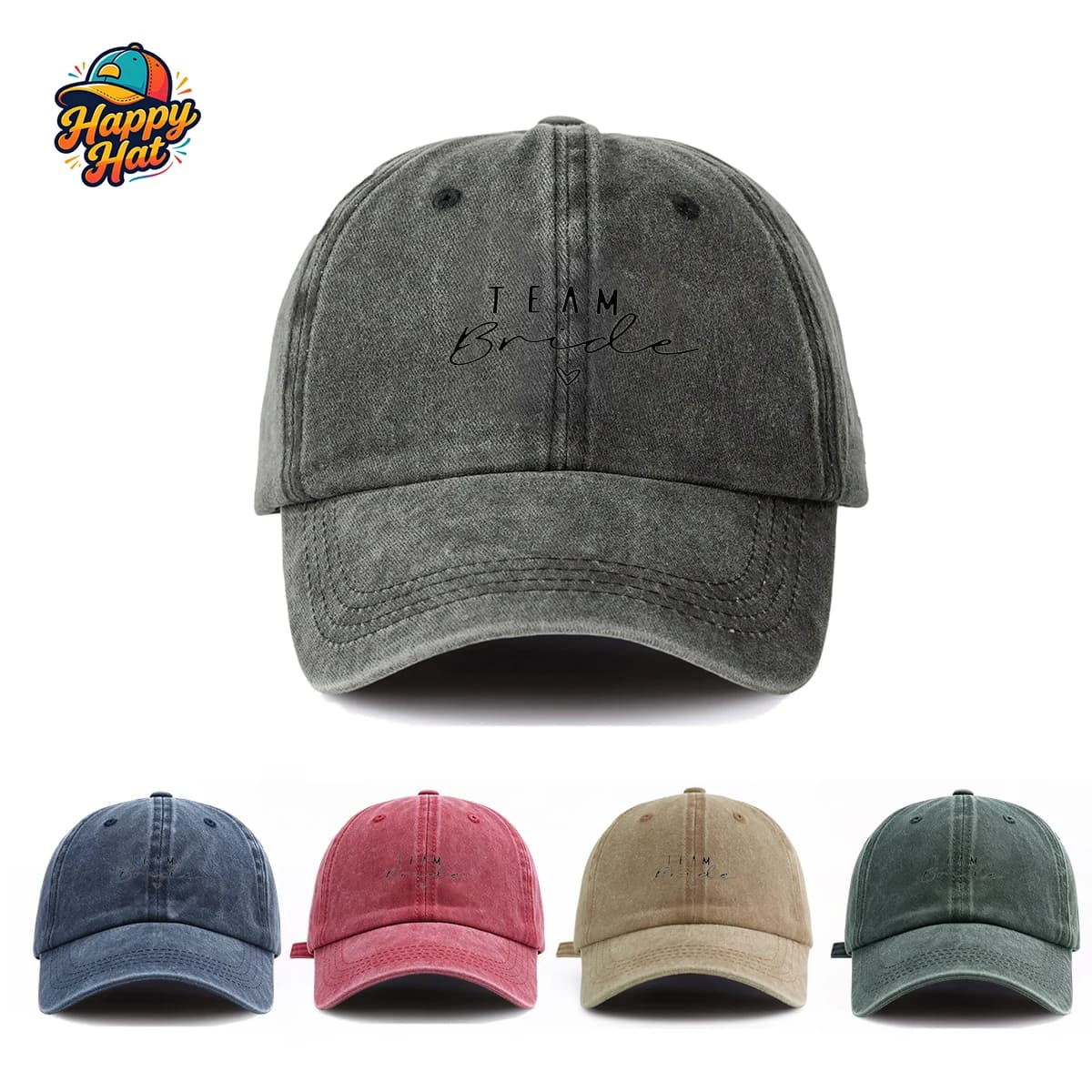 Team Bride Printed Women's Casual Washed Baseball Cap, Adjustable Sun Hat For Summer Beach Daily Street