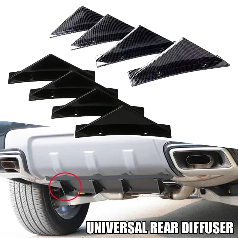 Universal 4pcs Car Rear Bumper Lip Diffuser Shark Fins Canards Spoiler Splitter Carbon Black ABS Anti-Collision Accessories