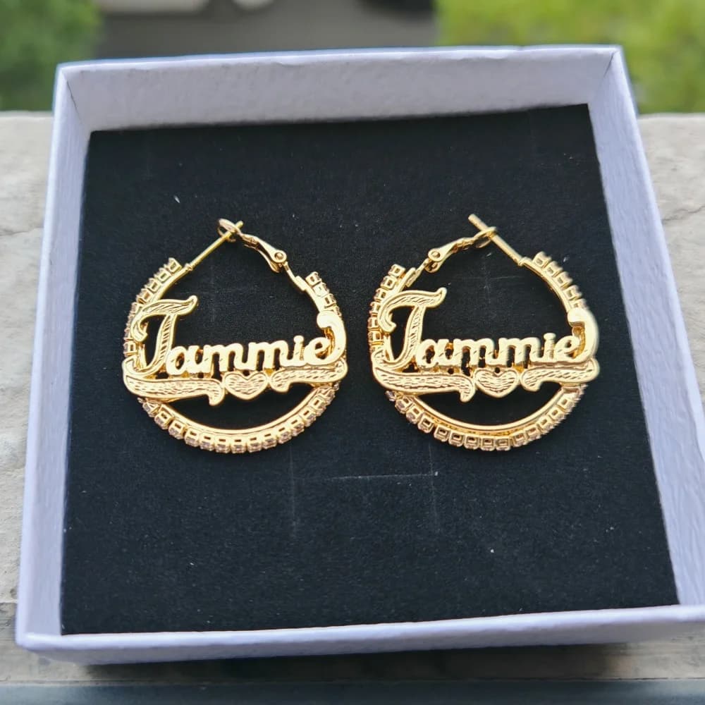 LeeChee Mini White Zircon Custom 3D Name Earloop Personalized 30mm Diamonds Earrings Jewelry Gift For Girls