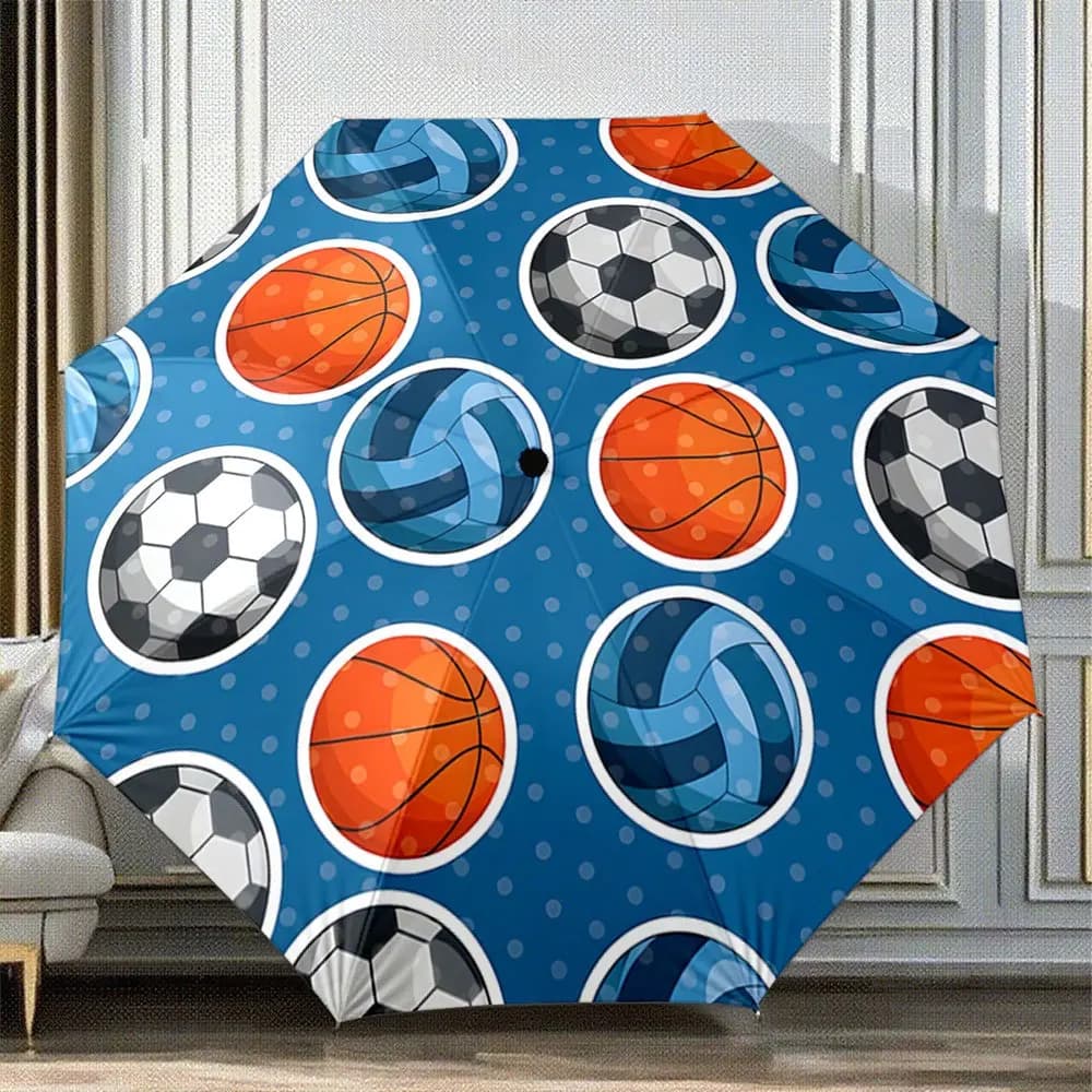 Ombrello Pieghevole Automatico con Motivo Pallone da Calcio - Design a 8 Stecche, Accessorio Portatile per Appassionati di Sport