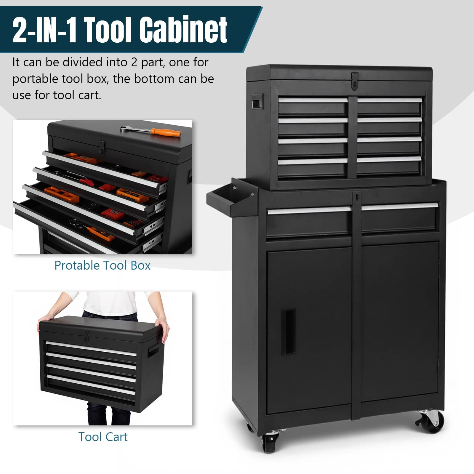 Professional Wardrobe with Double Door and Wheels, Multipurpose Organizer Resistant to Use in Factory and Warehouse
