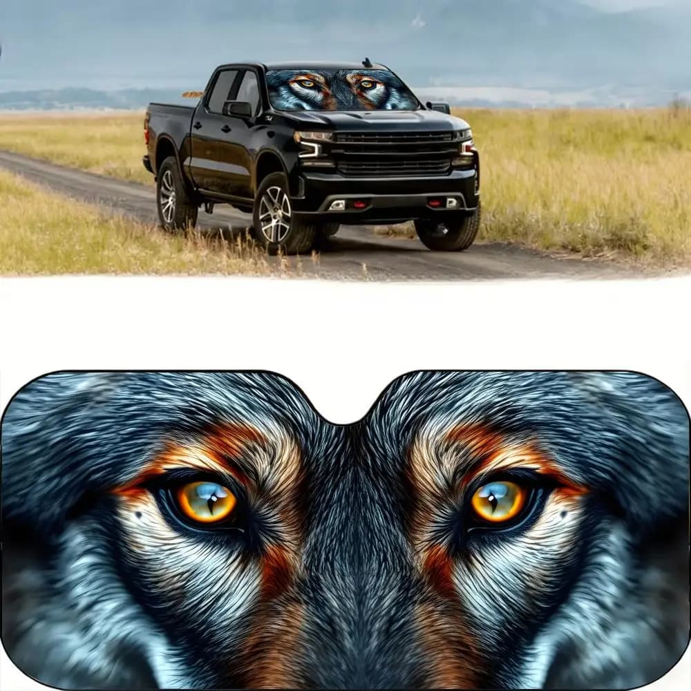 Parasole Angry Wolf Eyes in lamina di alluminio riutilizzabile, protezione UV, isolamento termico a tre strati, parasole per parabrezza