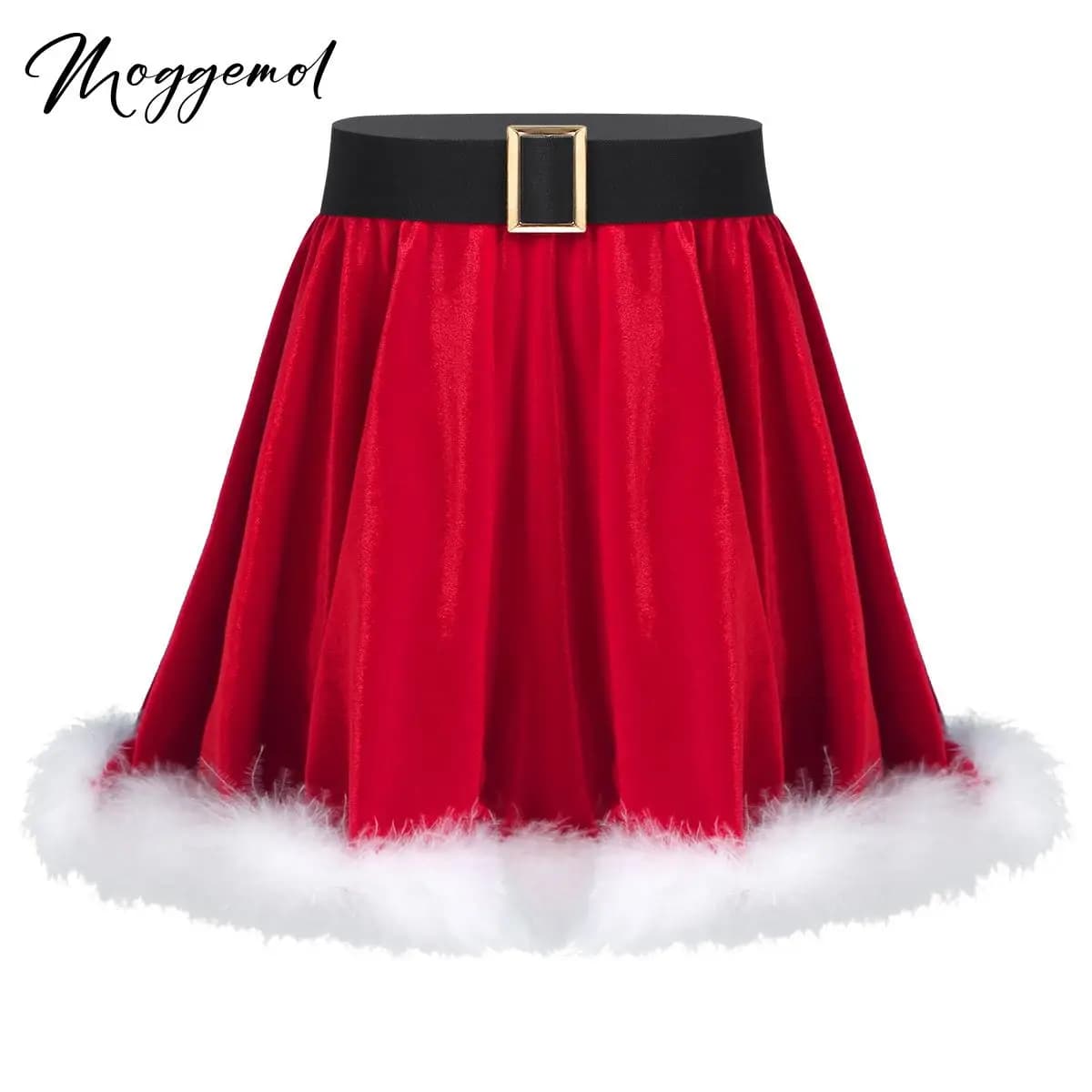 Ragazze Mrs Claus Natale Increspato Velluto Minigonna Abito Babbo Natale Velluto High-Wais Tutu Gonna Costume Pattinaggio su Ghiaccio Dancewear