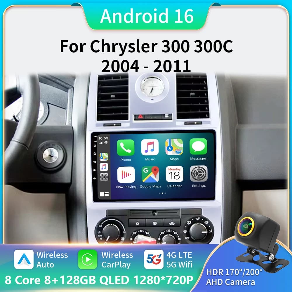 Android 16 For Chrysler 300C 2004-2011 Auto Carplay Car Radio Navigation GPS Video Multimedia Player 5G WIFI DSP BT DVD