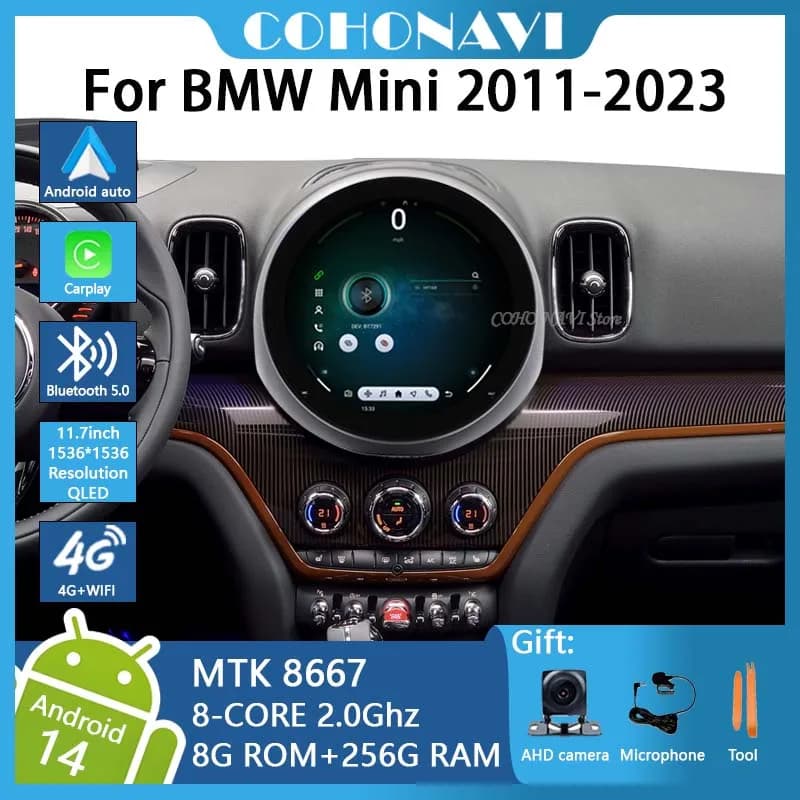 COHO Per BMW Mini F60 2017-2023 11.7 "Wireless CarPlay 8GB + 256GB Lettore Multimediale Per Auto Autoradio 1536*1536 Android 15 8-Core