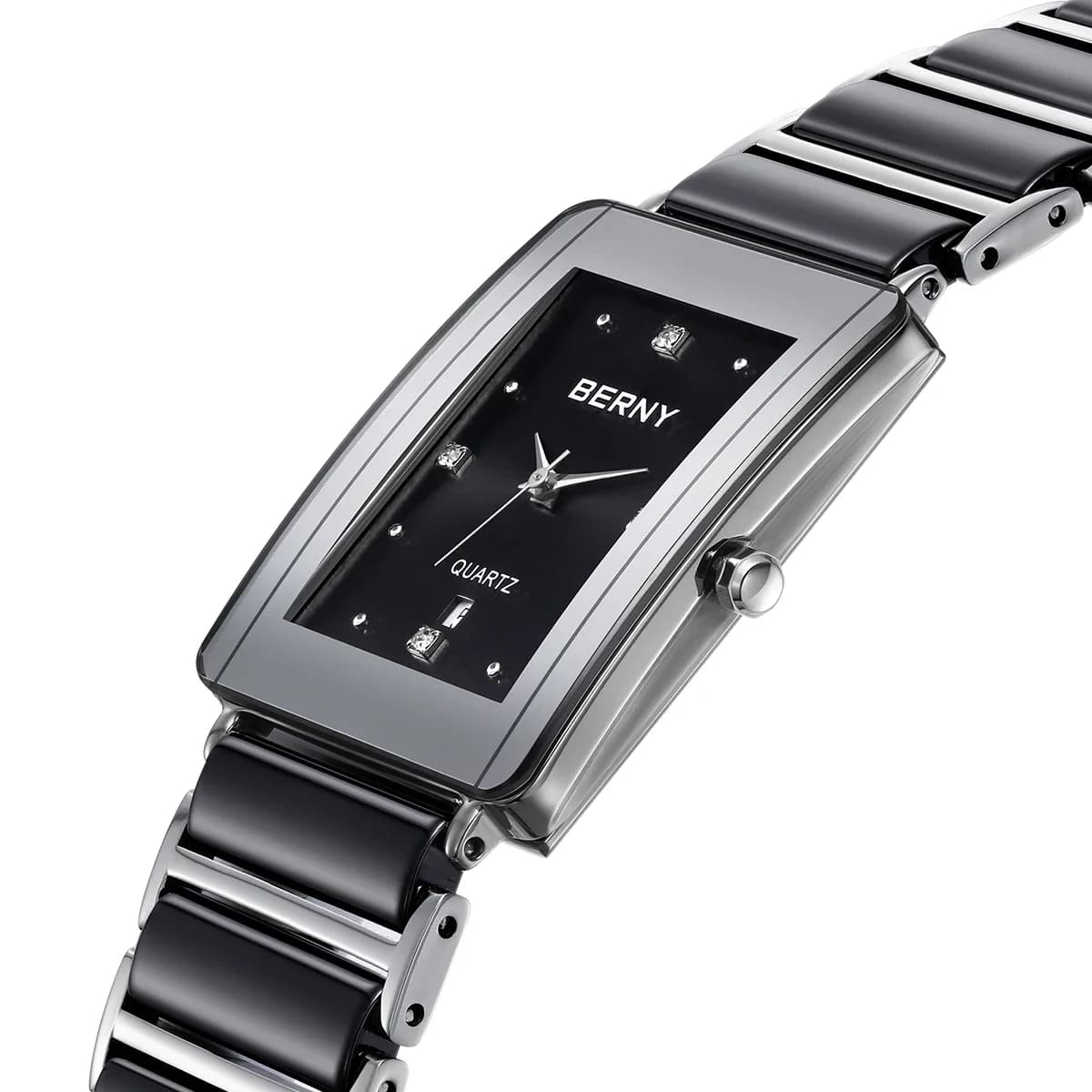 BERNY Ceramics Men's Watch Calendar Rectangular Quartz Watch Luxury Vintage Style Men's Wrist Watch