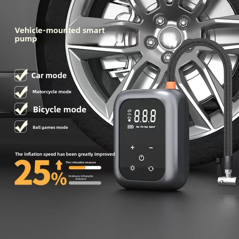 Compressore d'aria portatile wireless per auto, moto e biciclette, gonfiatore elettrico per pneumatici con display LCD digitale