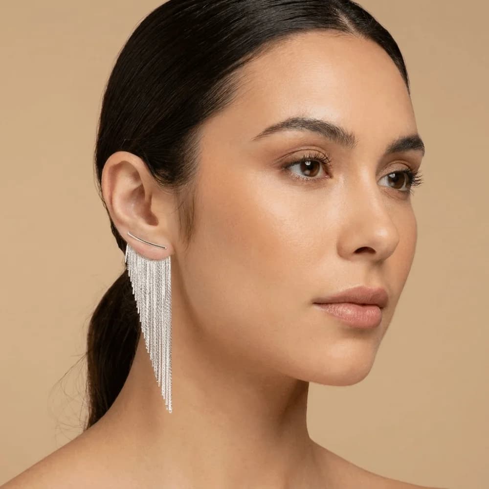 Orecchini Pendenti di Lusso Eleganti con Nappe, a Barra Curva, in Metallo Colorato, Lunghi, in Lega, Scintillanti, per Feste