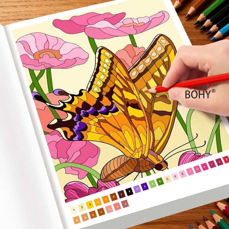 A Digital Coloring Drawing Book with 32 Pages, Themes with Flower Clusters/butterflies/forest Toucans/reindeer/glass Wind Lilies