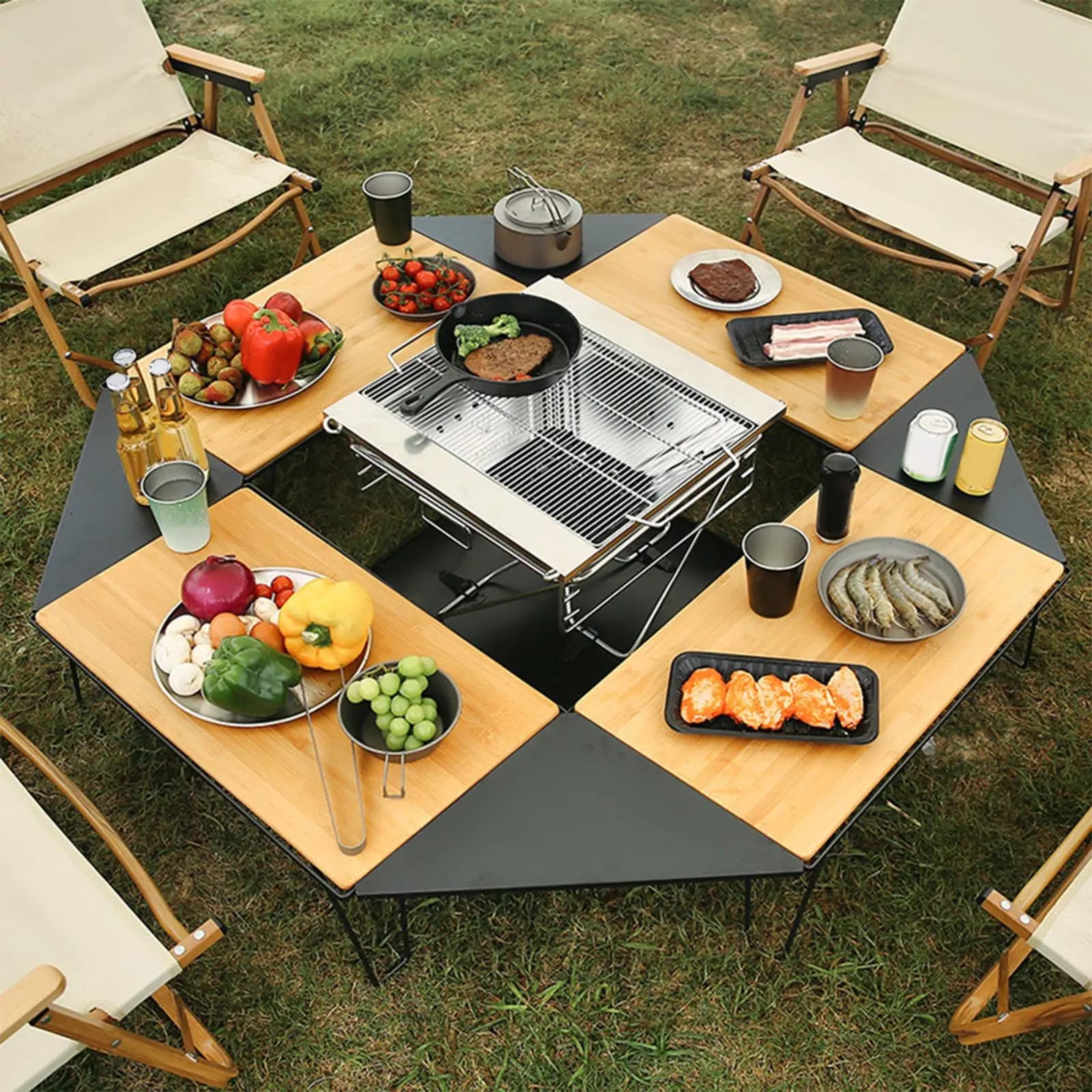 Camping Table Board Outdoor Stainless Steel Matching with Iron Net Table Desk Board for Backpacking Party BBQ Backyard