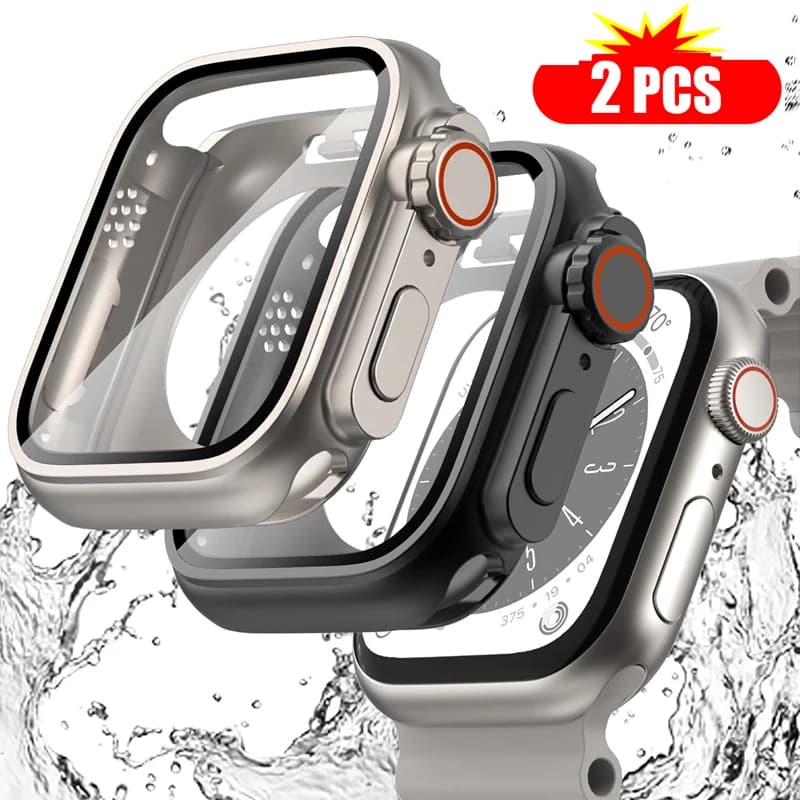 2 pieces tempered glass + Cover for Apple Watch case 44mm 45mm bumper screen protection changes in Ultra IWatch Series 9 8 7 SE 6 5 4