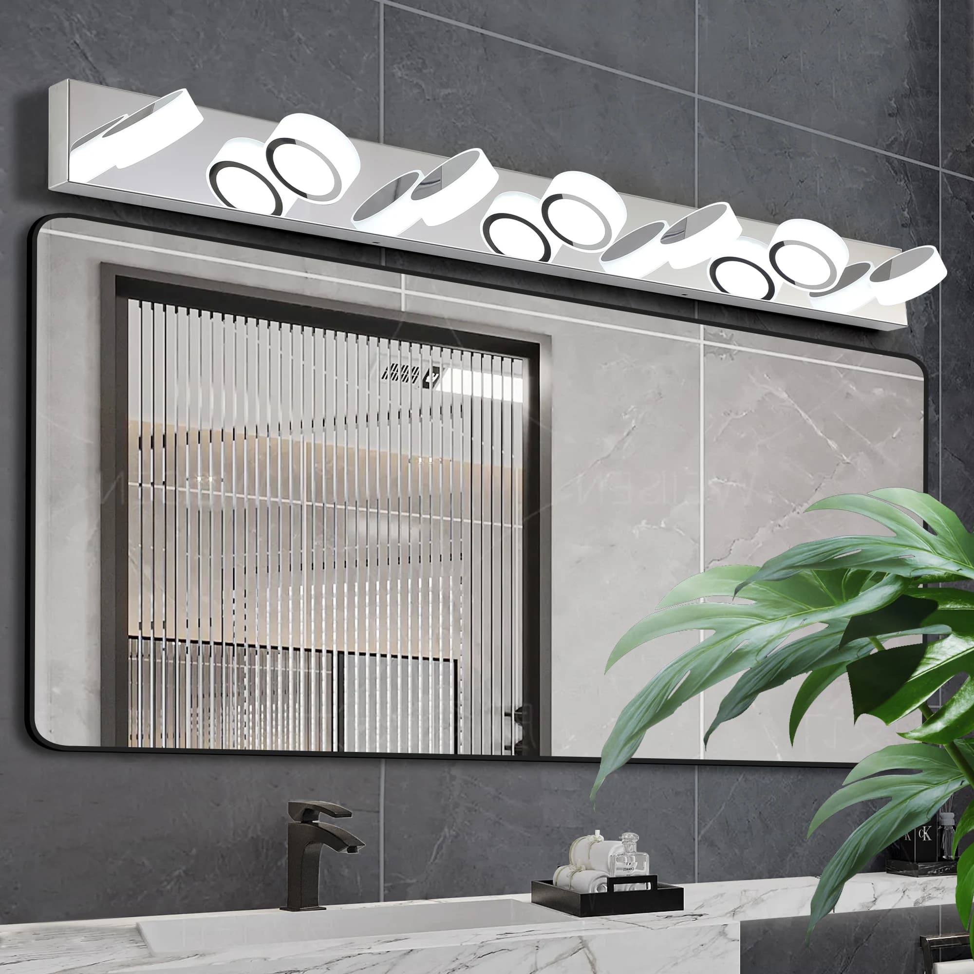 Applique da parete per illuminazione interna 7 LED Modern Bathroom Vanity Light argento acrilico specchio da bagno applique da parete per bagno camera da letto