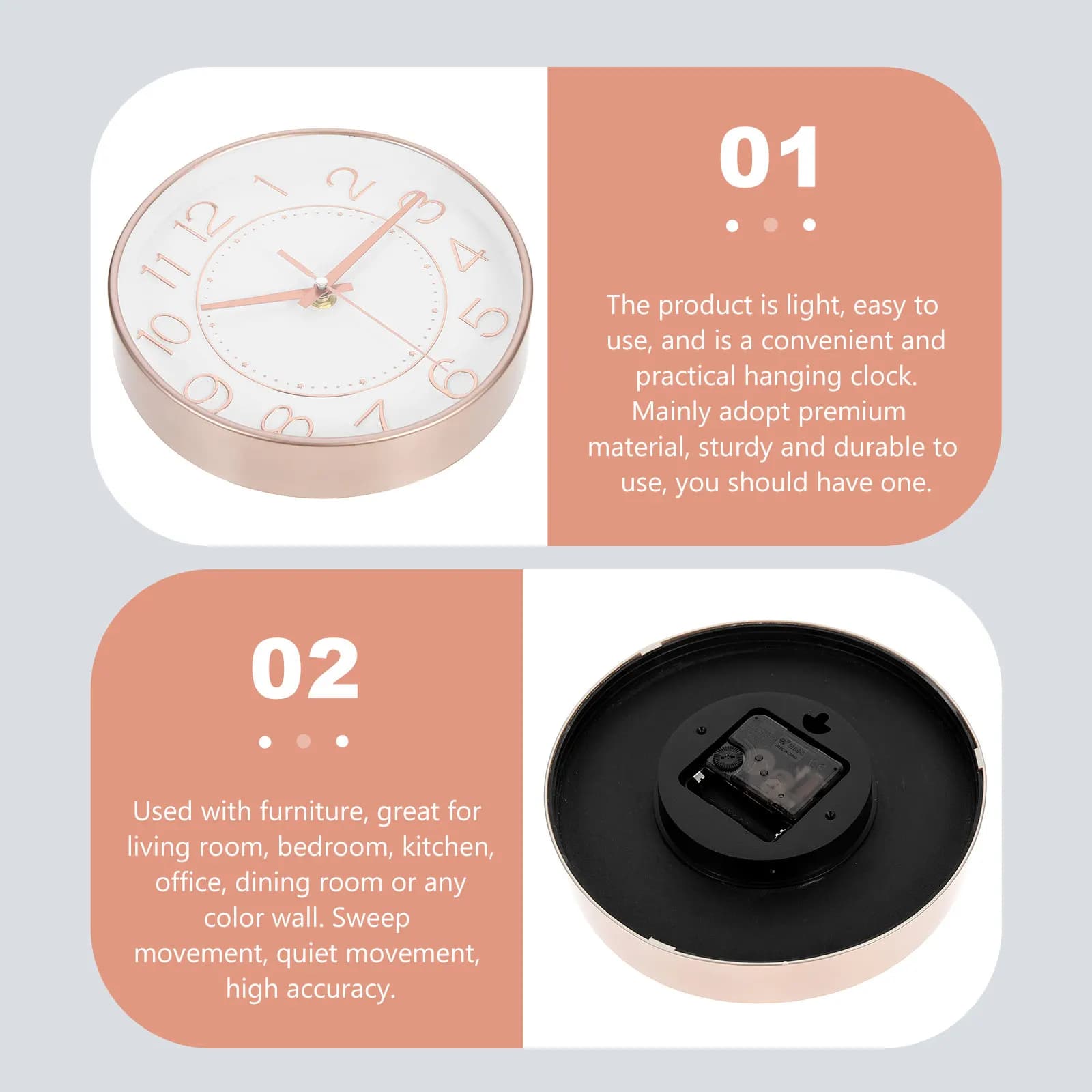 Orologio da Parete Moderno, Elegante Orologio Silenzioso a Batteria con Movimento al Quarzo, Design Semplice ed Elegante per Soggiorno e Camera da Letto