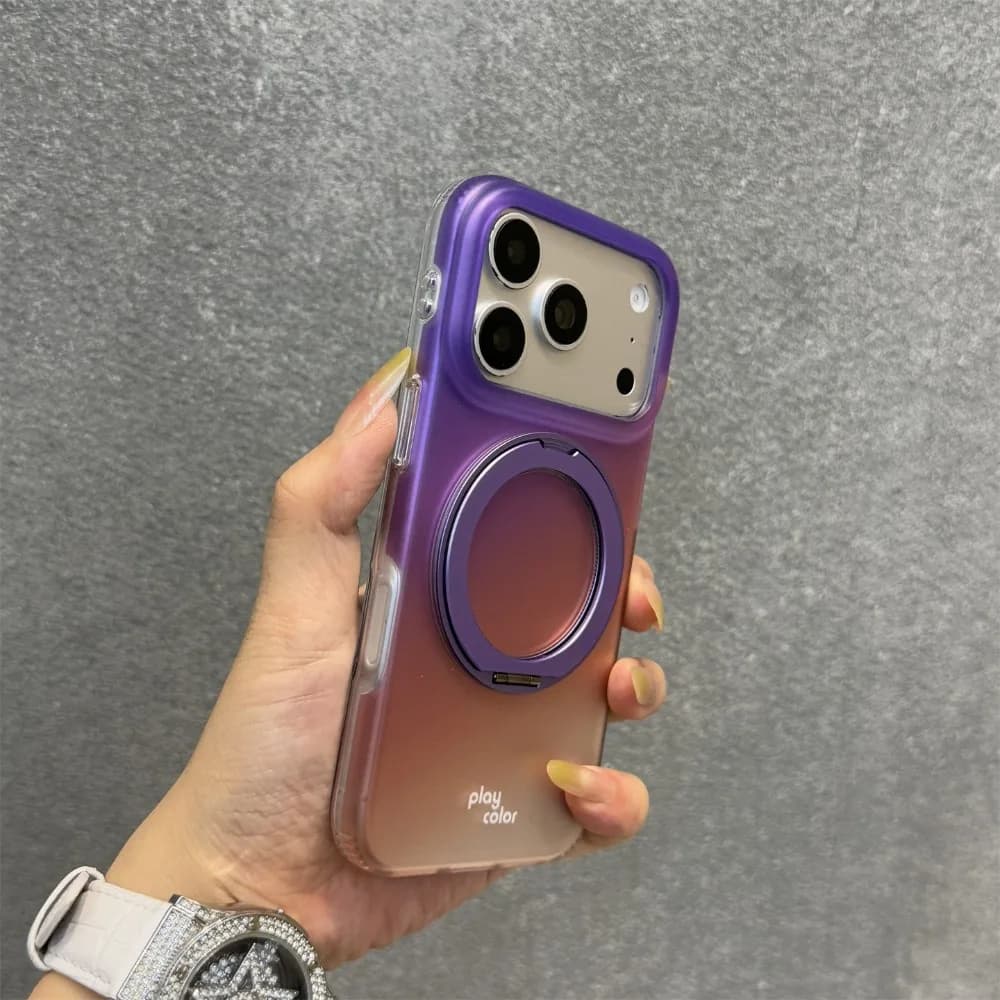 Custodia per iPhone 17 Pro Max Sfumata Rosa Verde Argento Opaco con Supporto Antiurto Cover IMD Compatibile con iPhone 16 15 14 13