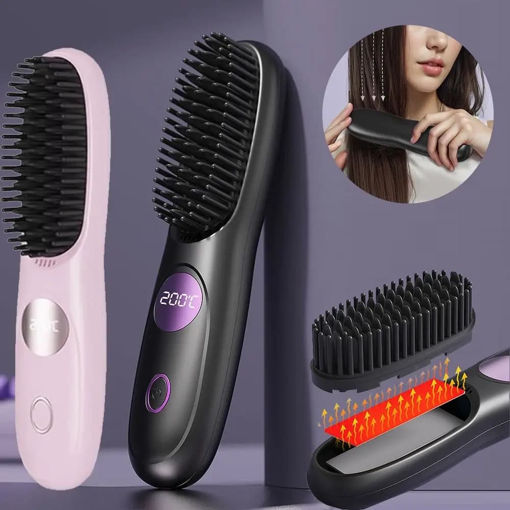 Adjustable Temperature Hair Straightener Brush Negative Ion Anti-Scald Electric Straightening Comb LCD Display 3 Heat Settings