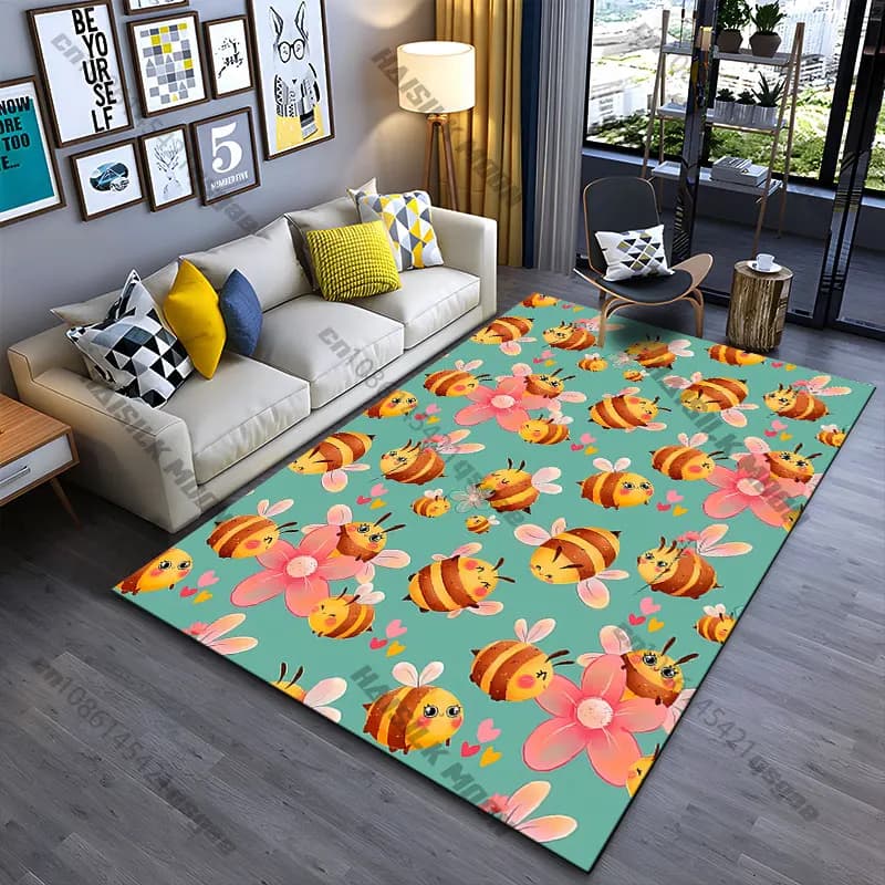 Tappeto con api, fiori e cuori, per yoga, soggiorno, decorazione per la stanza, tappetino per bambini, zerbino, tappeto per giochi