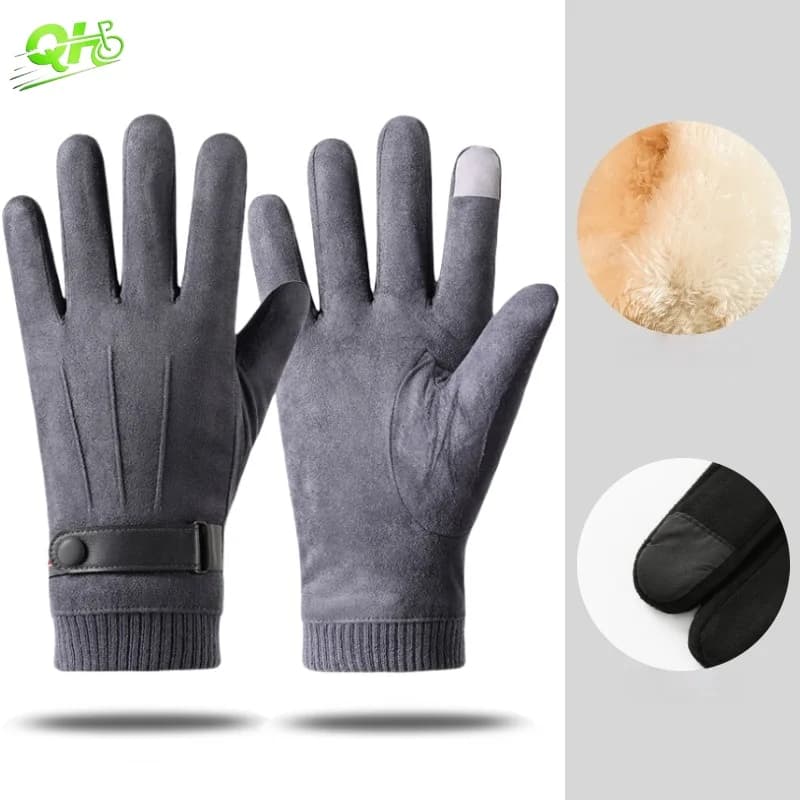 Guanti da moto da ciclismo caldi invernali Sci e bici Touchscreen in pelle scamosciata Antivento bicicleta Foderato in pile Accessori per bici da corsa