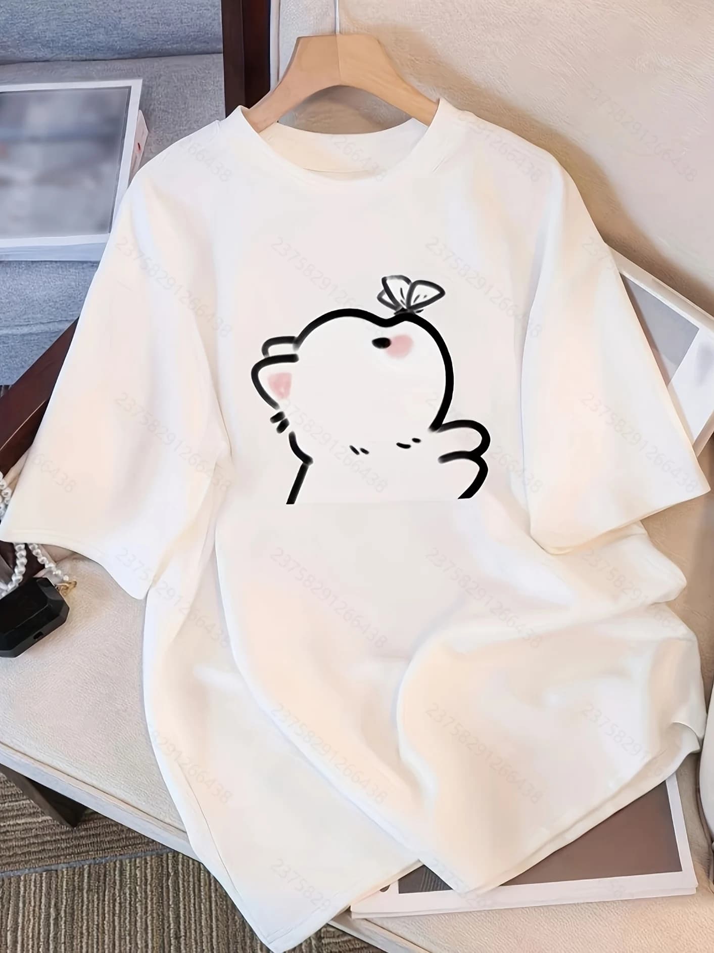 T-shirt estiva da donna a maniche corte, elegante, con stampa di gattini e farfalle, alla moda, versatile, a maniche corte, girocollo