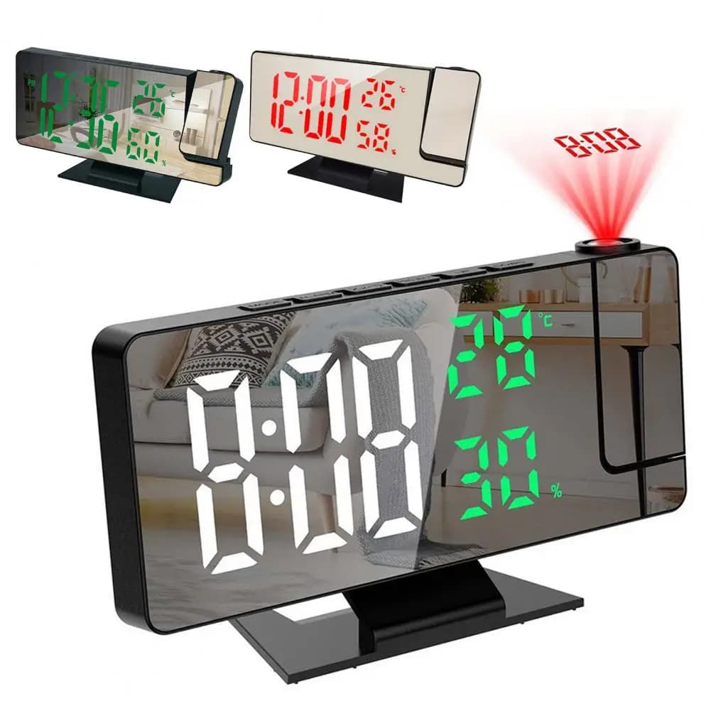 Sveglia Digitale LED con Proiezione a Specchio, Orologio da Soffitto con Proiettore, Display Ora e Temperatura, Retroilluminazione e Funzione Snooze