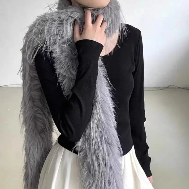 Luxury Plush Long Strip Fluffy Scarf Neckerchief Winter Outdoor Thicken Warm Tassel Versatile Scarves Shawl