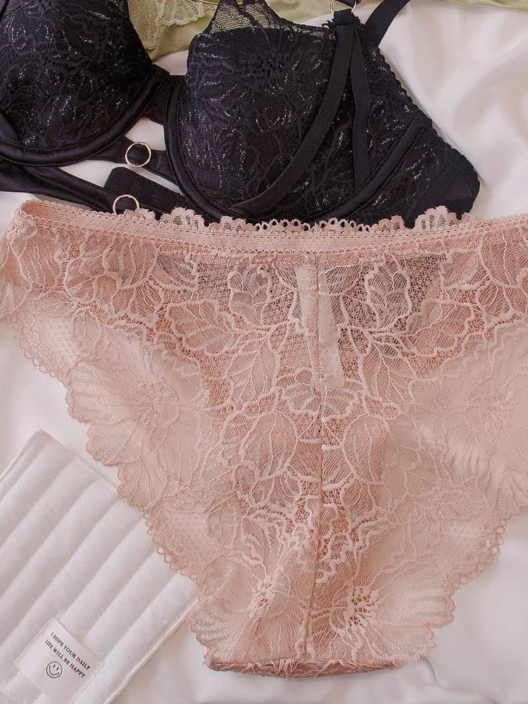 Set di lingerie Balconette in pizzo francese - Supporto per sollevamento con ferretto per Petite, delicato bralette trasparente Tushy Comfort Finiture in pizzo sexy