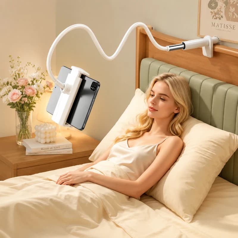 Supporto per telefono da comodino con braccio lungo 70 cm, supporto universale da scrivania a sbalzo per iPad, tablet e cellulari