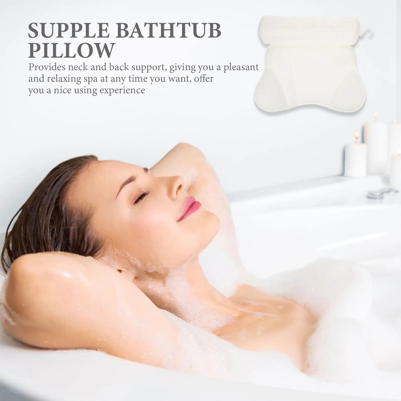 Cuscino Flessibile per Vasca da Bagno con Ventose Ultra-Resistenti, Cerniera Flessibile, Facile da Pulire, Tessuto Morbido e Traspirante per Spa Domestica
