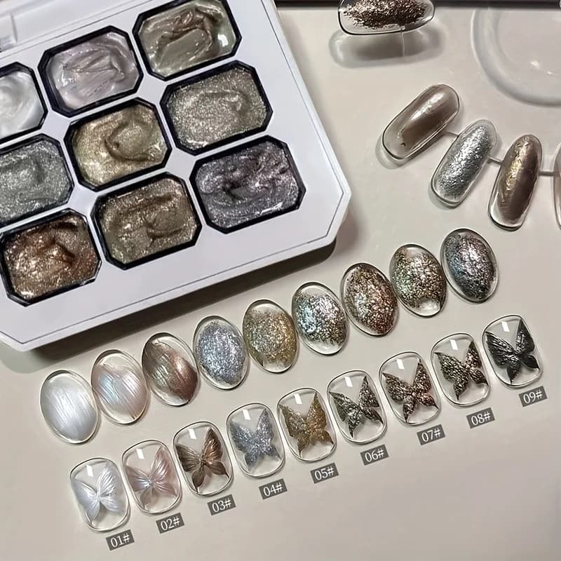 Maillard Set di smalti gel/gel in polvere solida da 9 dimensioni - Gel per unghie, smalto gel glitter metallizzato, super lucido, riflettente, Spa