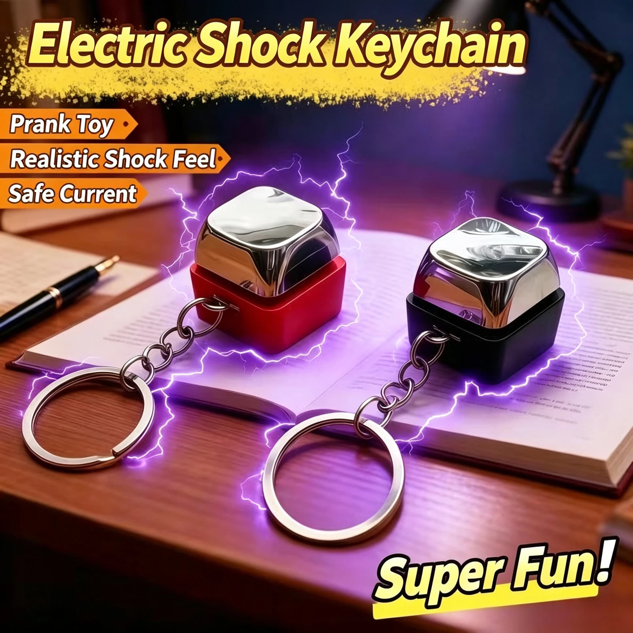 Mini Mechanical Keyboard Button Electric Shock Prank Keychain Funny Shocking Fidget Clicker Toy for Adult Prank Surprise Gift