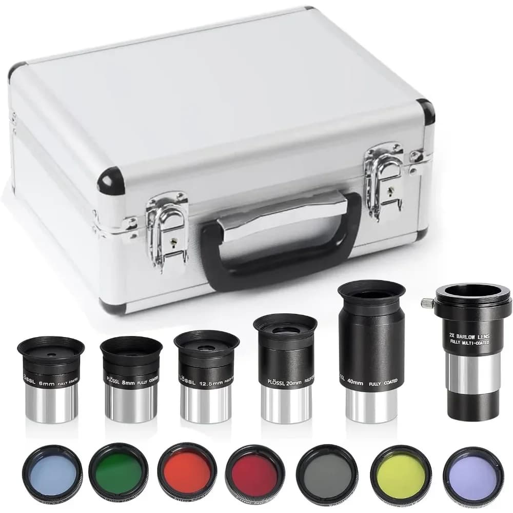 Kit Oculare e Filtri per Telescopio da 25 Pollici, Set da 13 Pezzi con Lenti Plossl, Filtri Colore, Lente di Barlow, Filtro Polarizzatore per la Luna