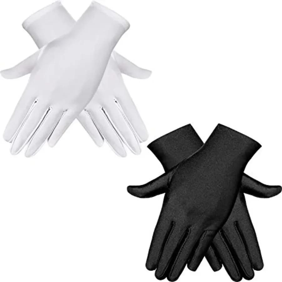2 Pair Women Stretchy Spandex Gloves Short Costume Formal Gloves for Cosplay Party Banquet Uniform Parade