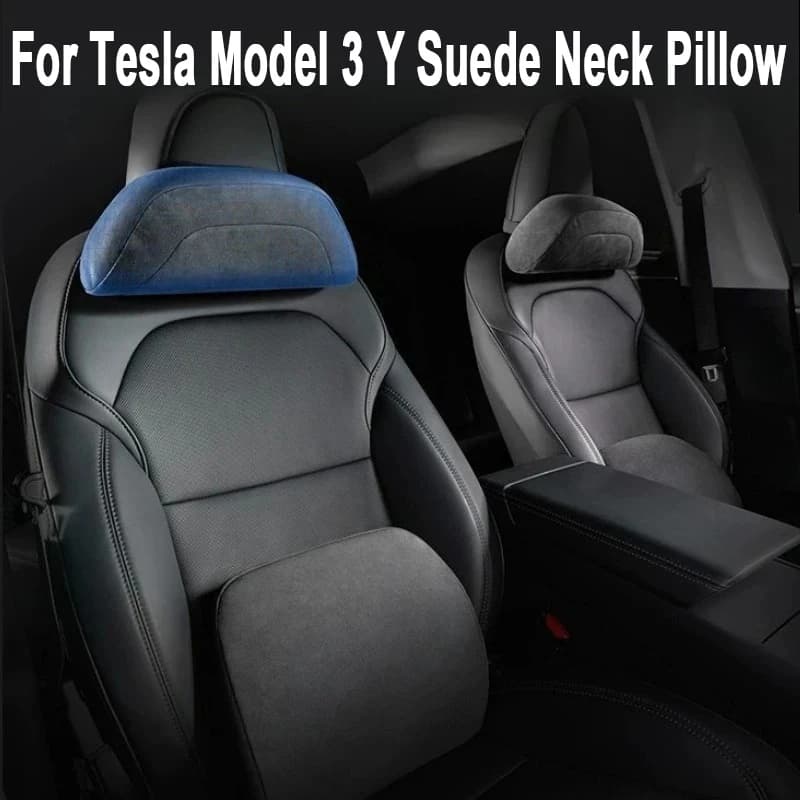 For Tesla Model 3 Model Y Headrest Lumbar Support Headrest Lumbar Backrest Cushion Rebound Suede Car Pillow Neck Protection