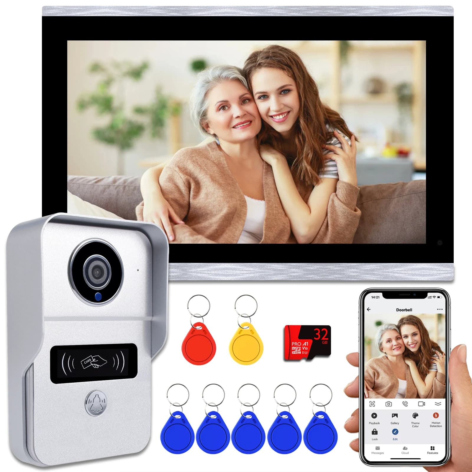10 inch 1080P WiFi touch screen, home videophone Smart TUYA Card 32G Kit Rceord ID Unlcok 4 wire connection