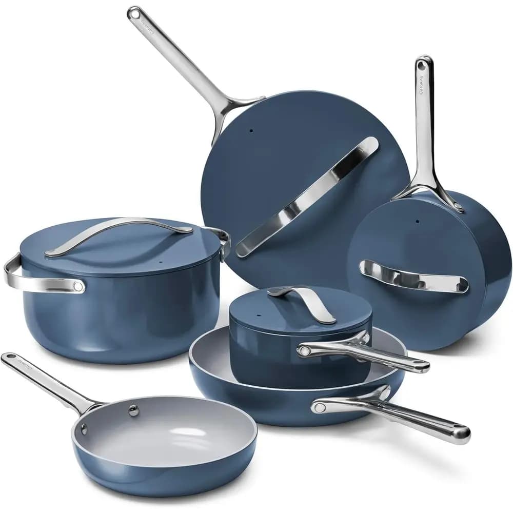 Set di Pentole Antiaderenti Premium da 16 Pezzi: Pentole, Padelle, Coperchi, Contenitori - Adatte al Forno, Compatibili con Tutti i Piani Cottura - Blu Navy