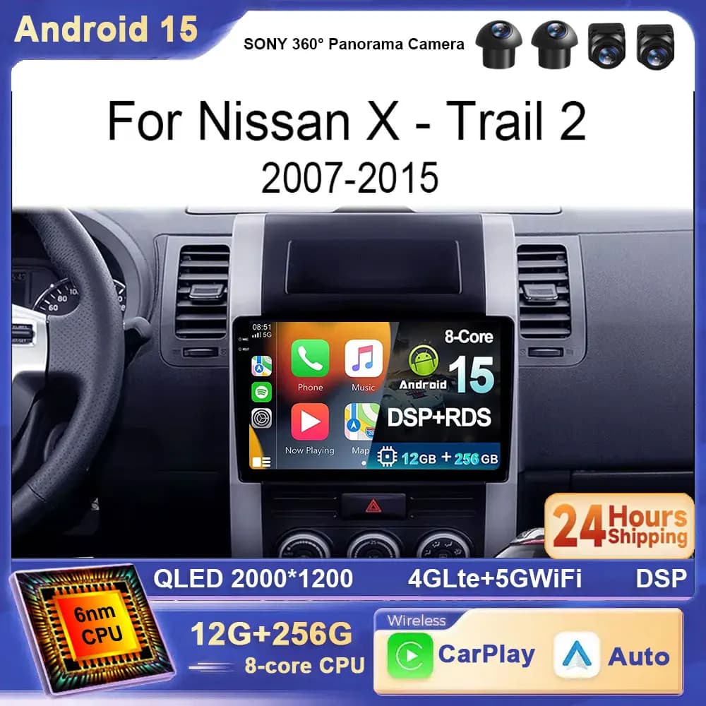 Per Nissan X -Trail X Trail 2 T31 2007 - 2015 Android 15 2K QLED Autoradio Lettore video multimediale GPS AI Voce CarPlay WiFi 4G