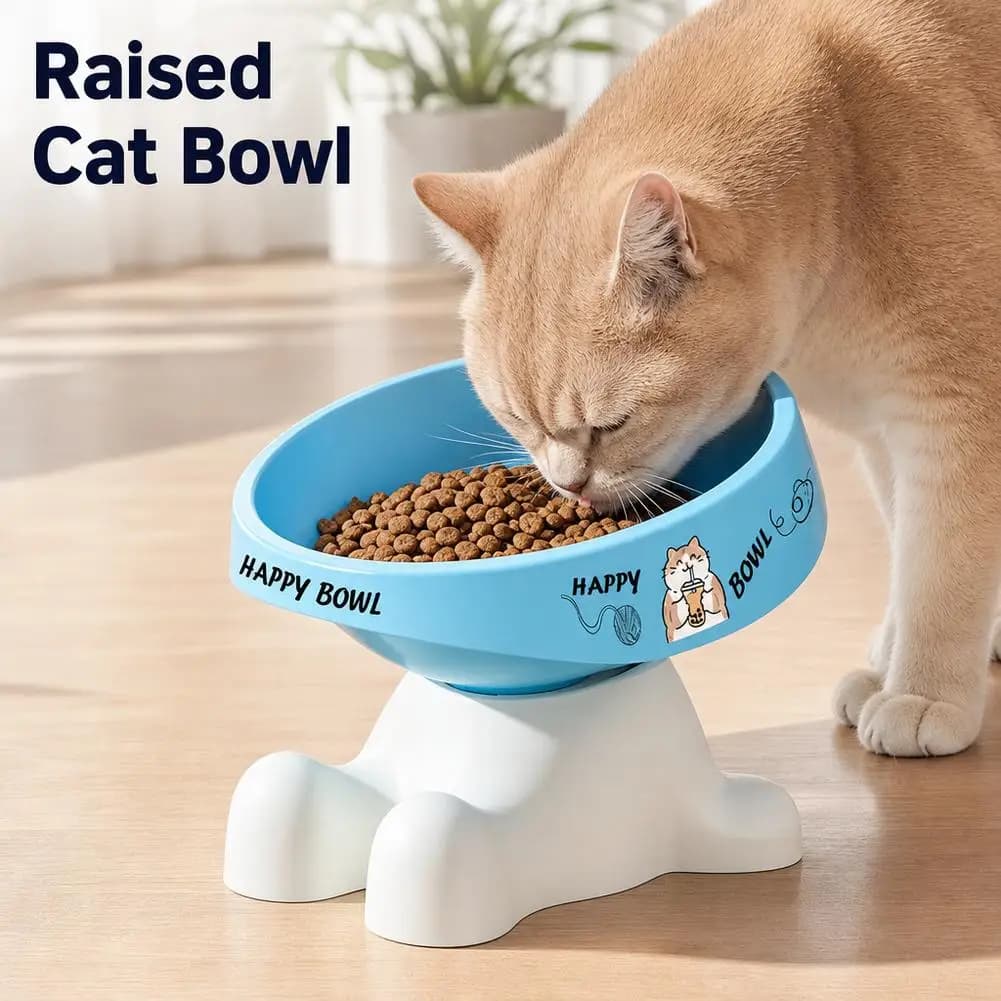 Cute Raised Cat Bowl Neck Protection Anti-Slip Elevated Pet Feeding Water Dishes for Small Medium Dogs Cats Food Bowl