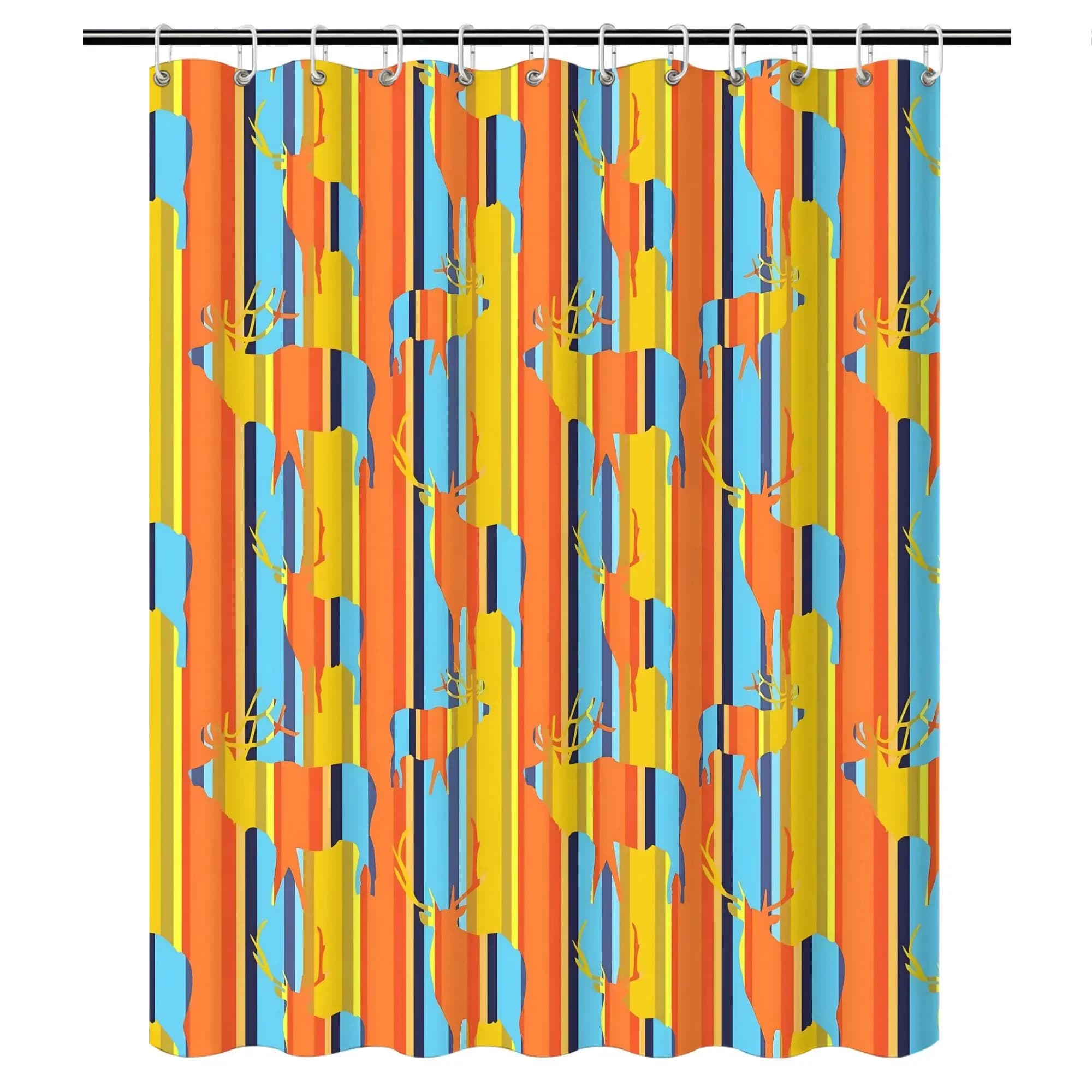 Abstract Stripe Deer Pattern Shower Curtain Waterproof Bathroom Decor Boho Tropical Liner for Cabin Shower Curtain