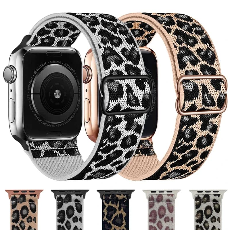 Fashion Leopard Print Nylon Adjustable Strap For Iwatch Band 42mm 46mm 49 45 44 42 41 40 38 For Iwatch Series Ultra 10 9 8 7 SE