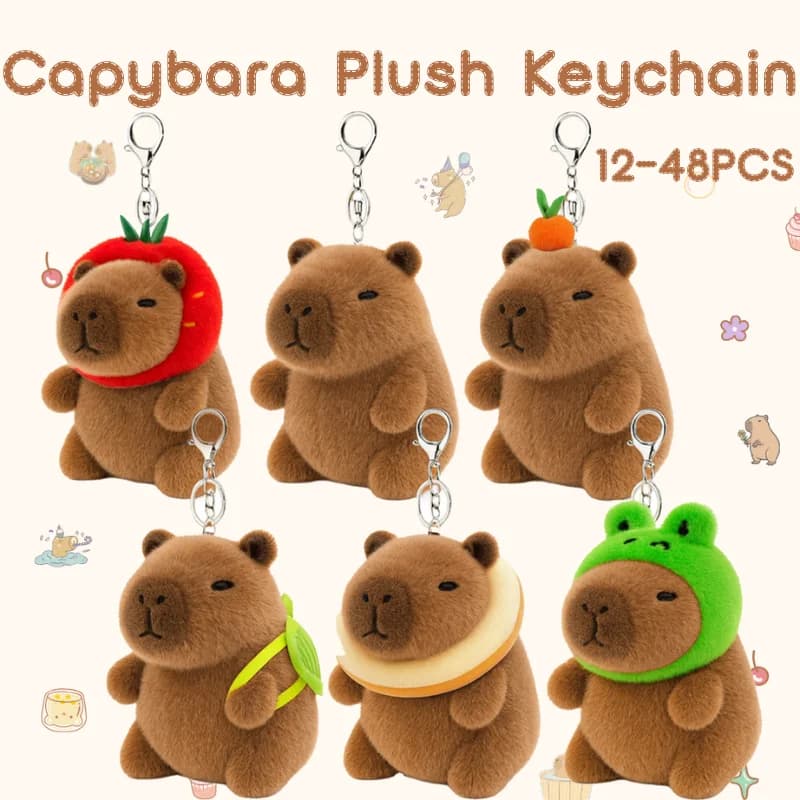 12-48 Pezzi Portachiavi Peluche Capibara, Animali di Peluche, Ciondoli per Borsa, Gadget per Feste per Bambini, Decorazioni per Albero di Natale (12 cm)