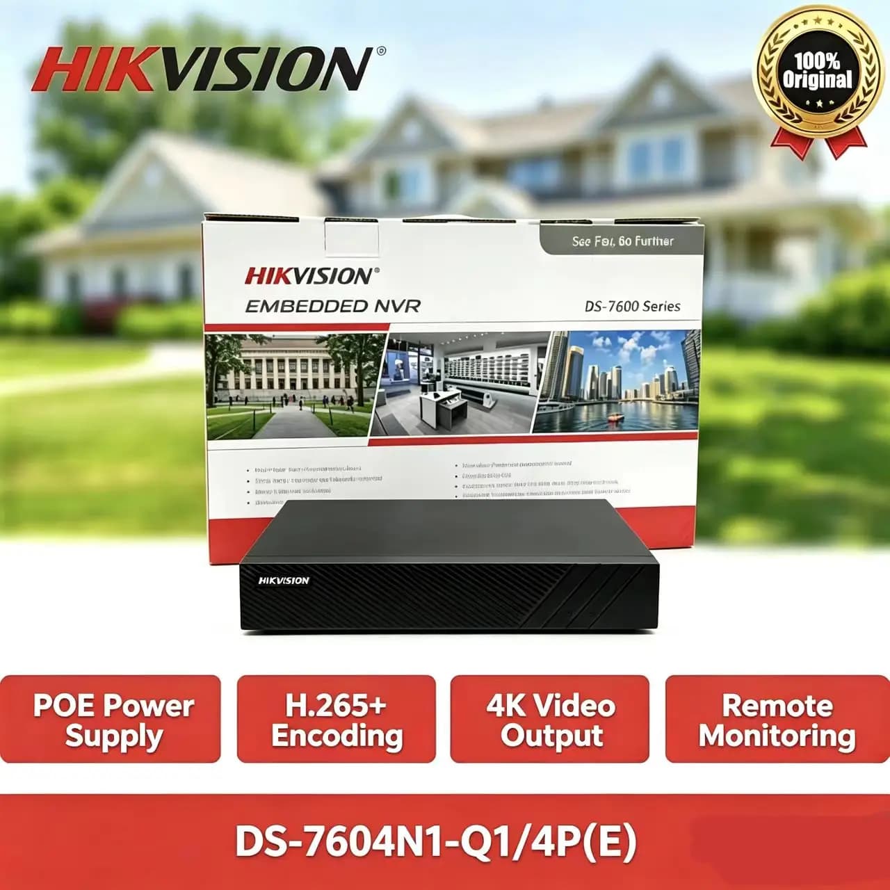 Hikvision DS-7604NI-Q1/4P(E) NVR PoE 4CH 4K, compatto 1U, salva spazio, 40Mbps fluido, ideale per la sicurezza di casa e piccole imprese.