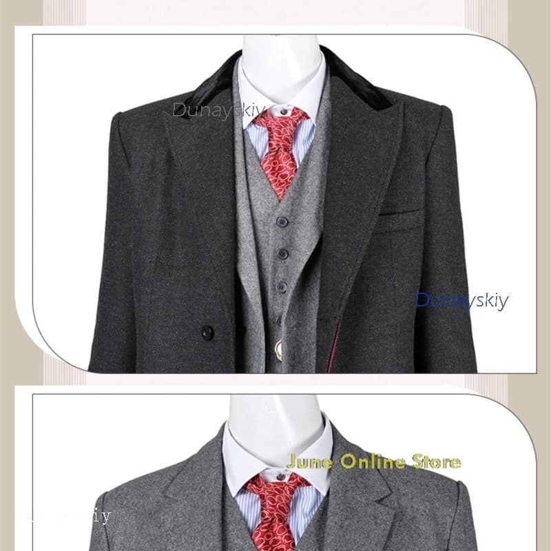Costumi e set completi Peaky Thomas Cosplay Giacca e Cappotto Michael Shelby Set Completo Blinders Costume da Gentiluomo per Halloween