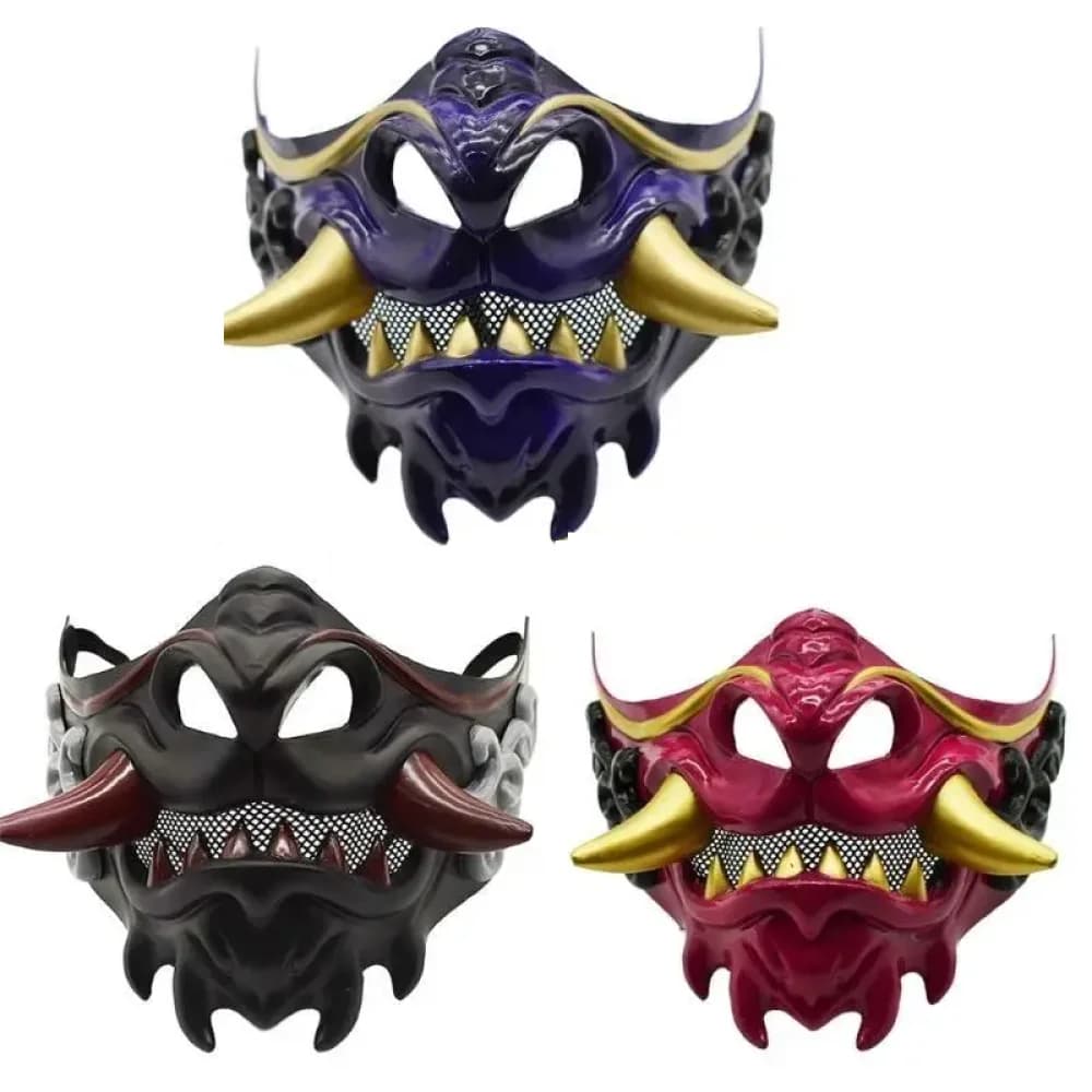 Maschera Demoniaca Samurai Mezza Faccia per Carnevale, Halloween, Cosplay, Maschera Horror da Killer, Maschera per Feste in Maschera, Maschera Giapponese