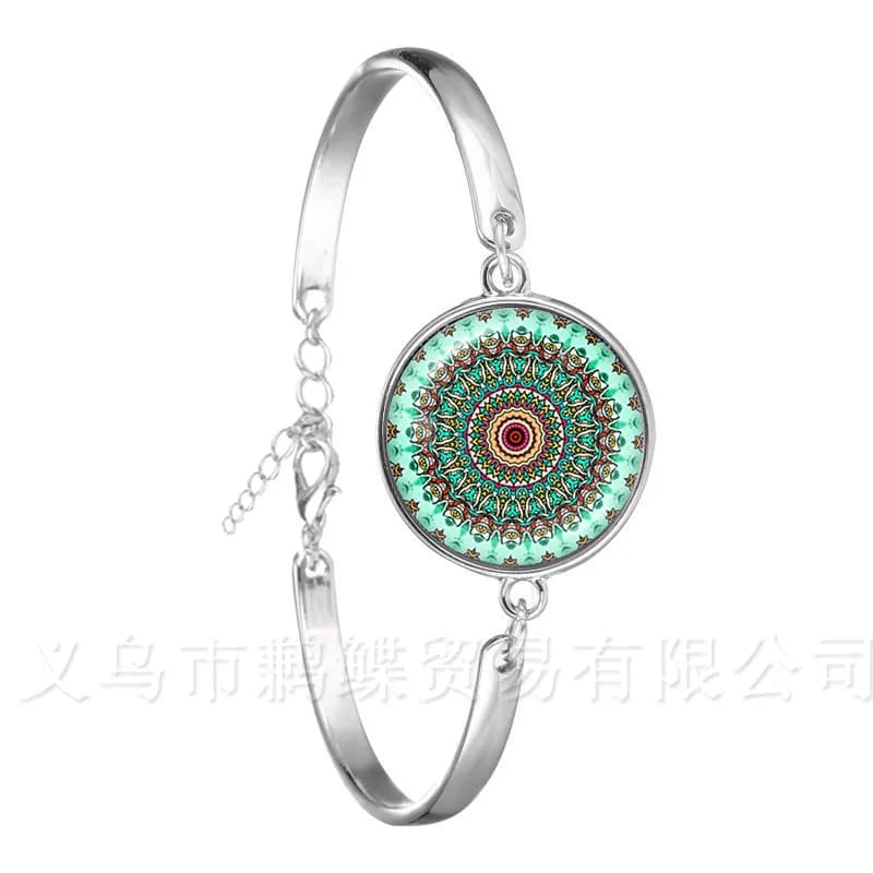 Bracciale fiore della vita alla moda Mandala modello elegante e complesso Bracciale a catena in vetro rotondo da 18 mm per gioielli cabochon da donna