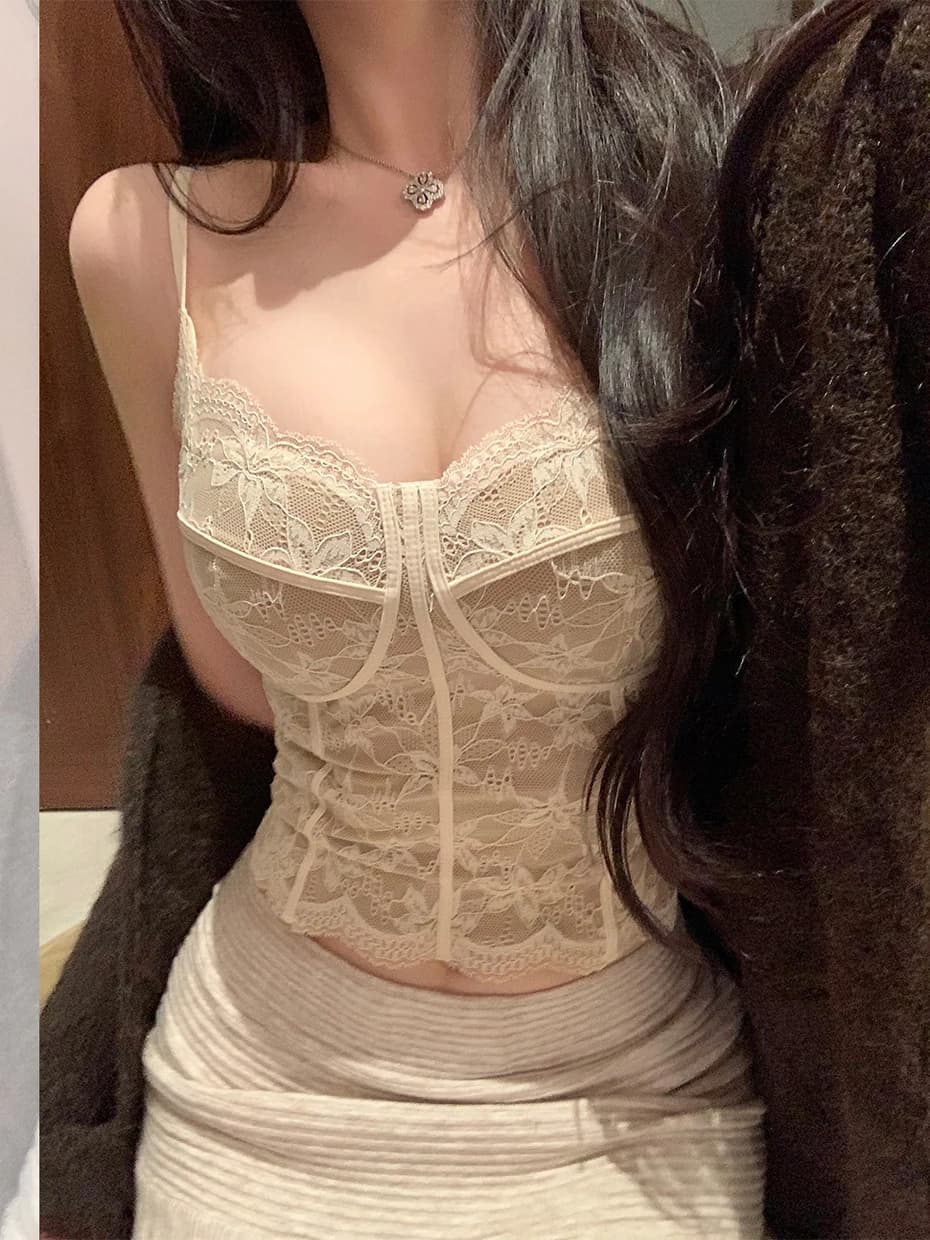 Canotta Termica da Donna in Pile Felpato con Pizzo, Top Corto con Imbottitura Integrata, Reggiseno con Schiena Decorata, Maglia Base, Abbigliamento Esterno