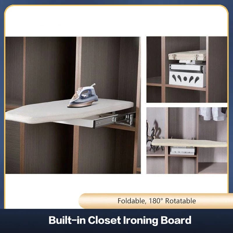 Cabinet Wardrobe Built In Foldable Ironing Board With Hidden Pull Out Soft Close Damping And Swivel Iron Holder For Home Use