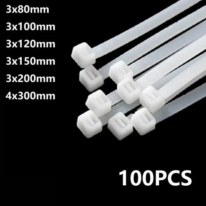 100 Pezzi Fascette Autobloccanti in Nylon Bianco, Resistenza Industriale 1.99mm-2.7mm X 80-300cm per Gestione e Organizzazione Cavi