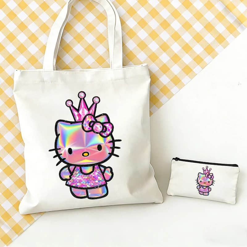 Set Borsa in Tela HelloKitty Sanrio + Portamonete, Borse a Tracolla Kawaii Anime per Donne, Borsa Trendy Cool, Portafoglio per Ragazze, Borsa a Tracolla, Regalo