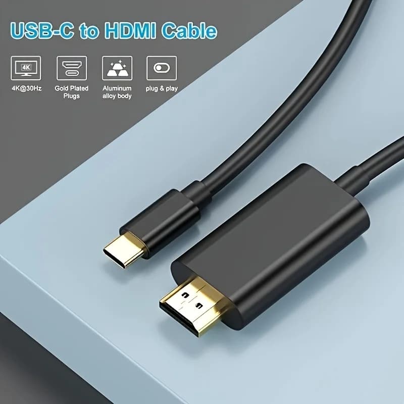 USB C to HDTV Cable 4K@30Hz Type C to HDTV Cable Thunderbolt 3/4 Compatible for MacBook Pro Air iPad Pro Galaxy S23 XPS