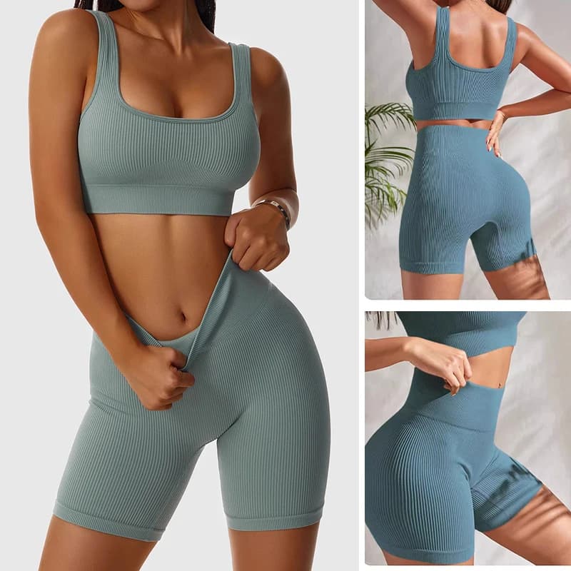 Set Sportivo da Donna 2 Pezzi - Reggiseno ad Alto Impatto con Controllo Anti-Shock e Leggings a Vita Alta con Controllo Pancia - Completo per Corsa, Yoga e Palestra